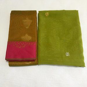 Two Indian Sarees Green Pink